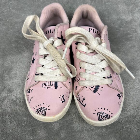 Polo Ralph Lauren Kids Pink Graphic Print Low Top Sneakers Lace Up Size 1 - Picture 4 of 10